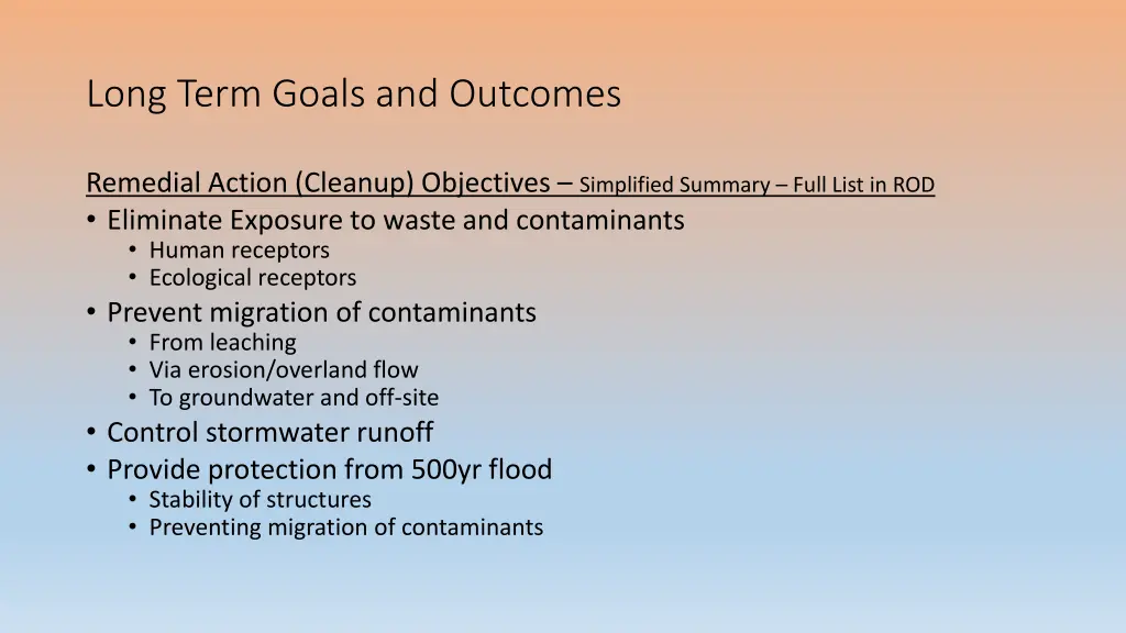 long term goals and outcomes