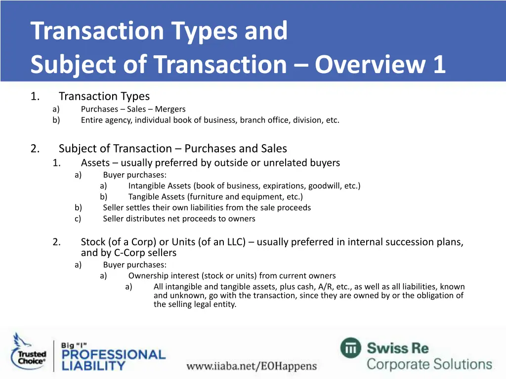 transaction types and subject of transaction