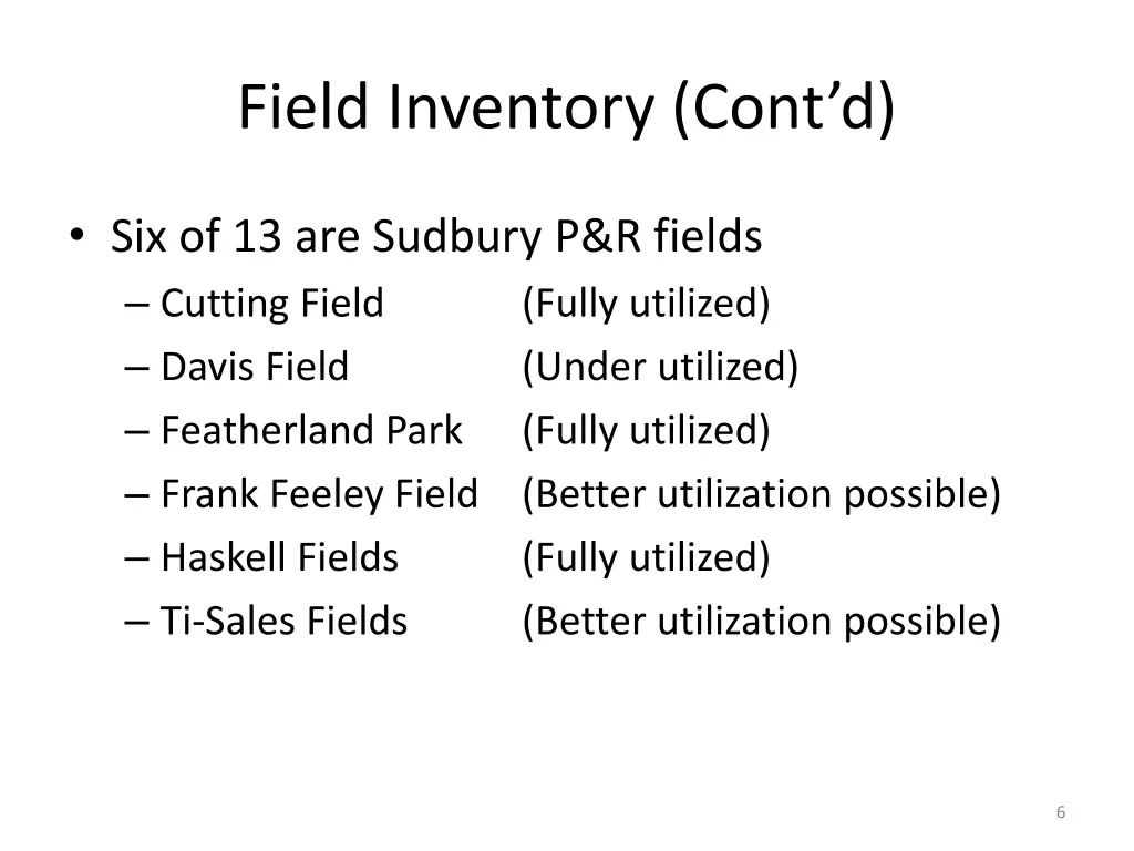 field inventory cont d