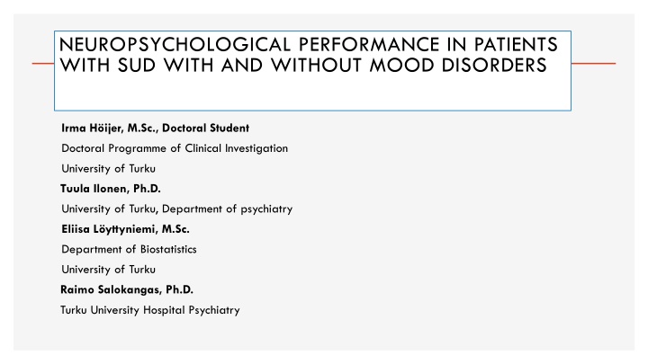 neuropsychological performance in patients with
