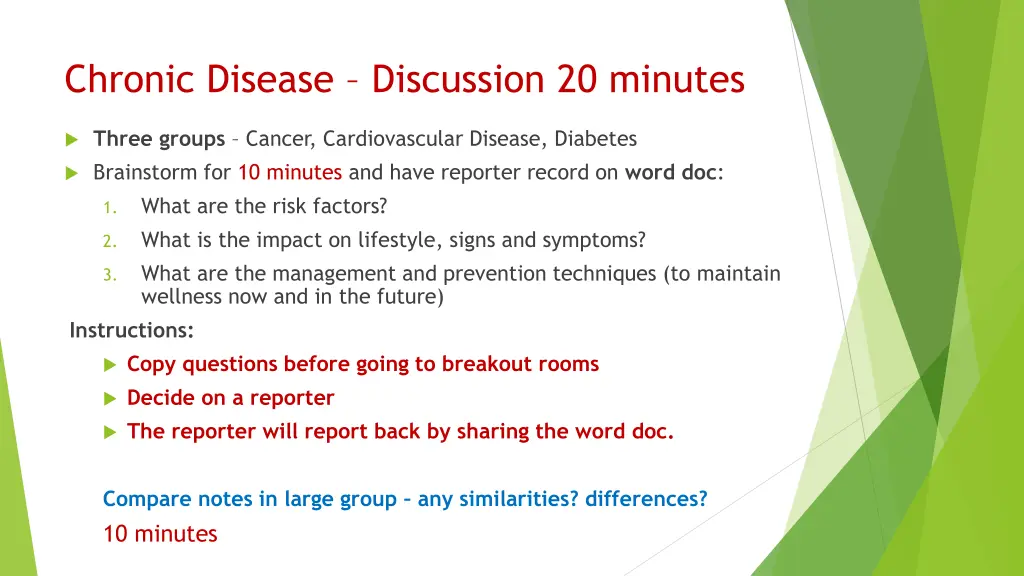 chronic disease discussion 20 minutes