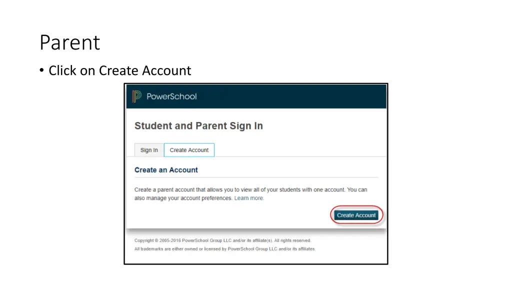 parent click on create account 1