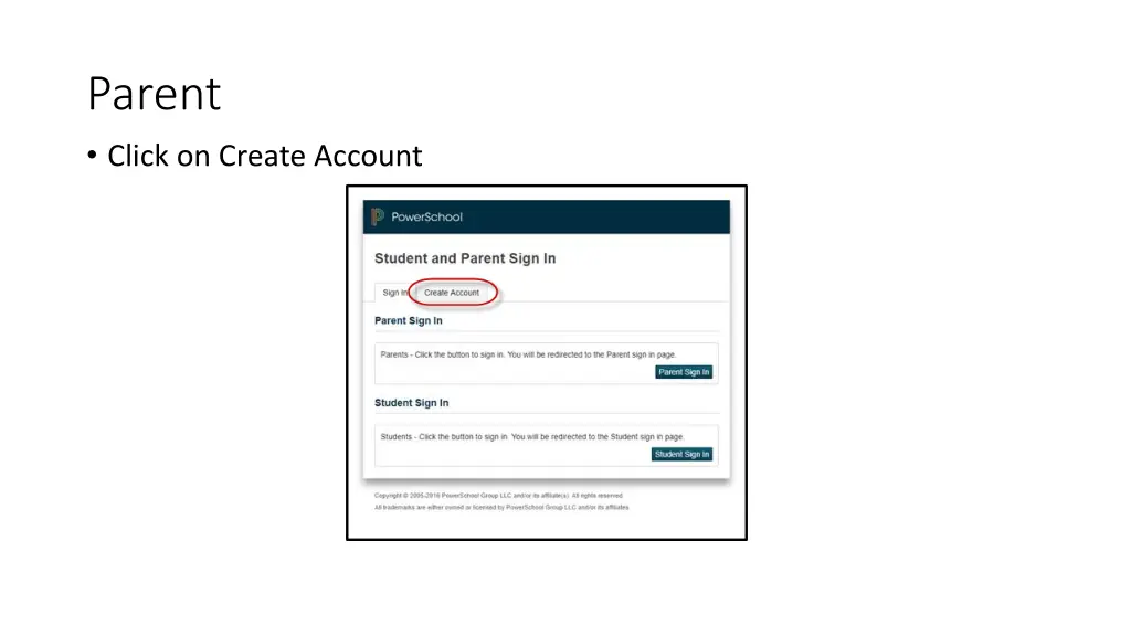 parent click on create account