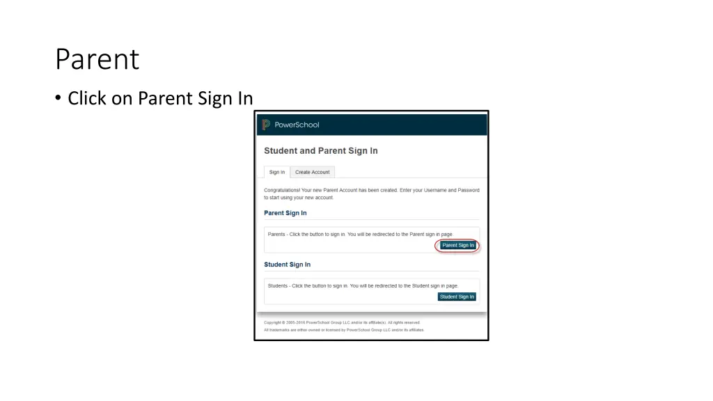 parent click on parent sign in