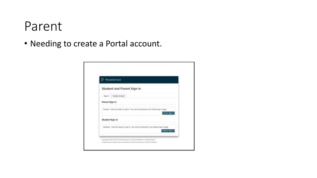 parent needing to create a portal account