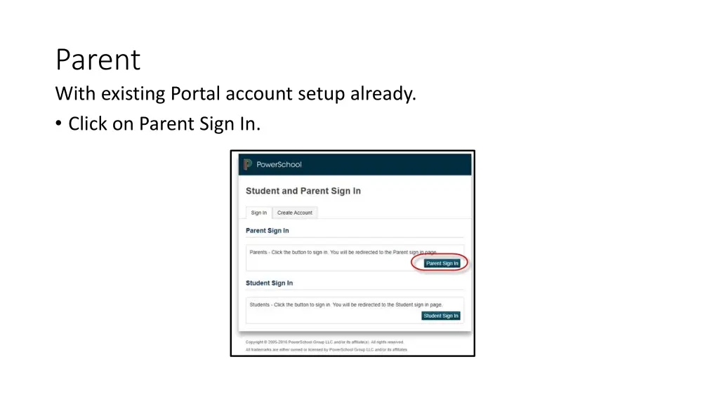 parent with existing portal account setup already