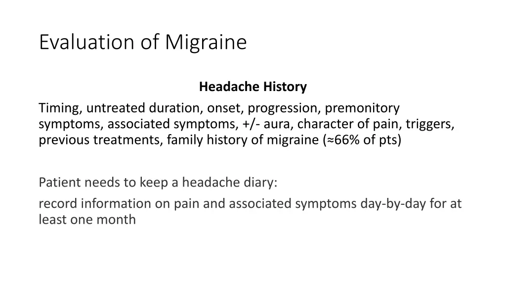 evaluation of migraine