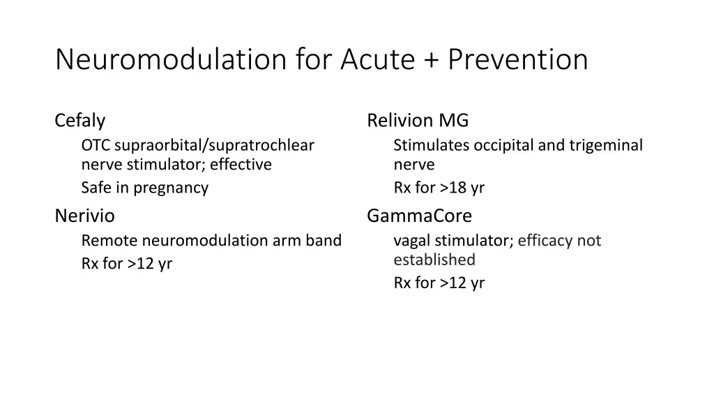 neuromodulation for acute prevention
