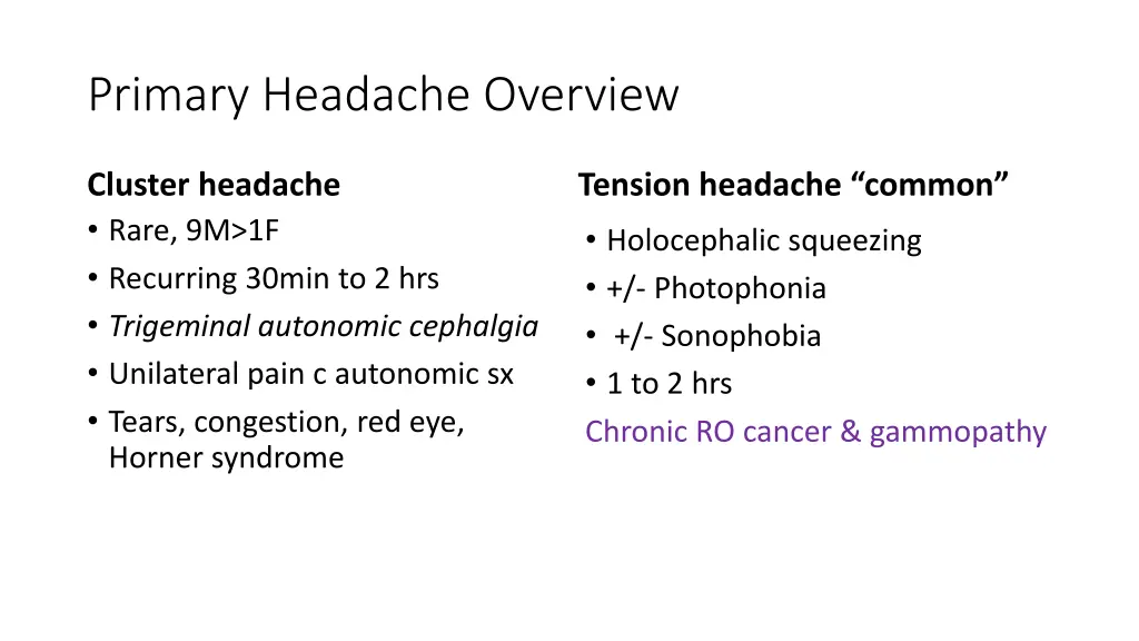 primary headache overview