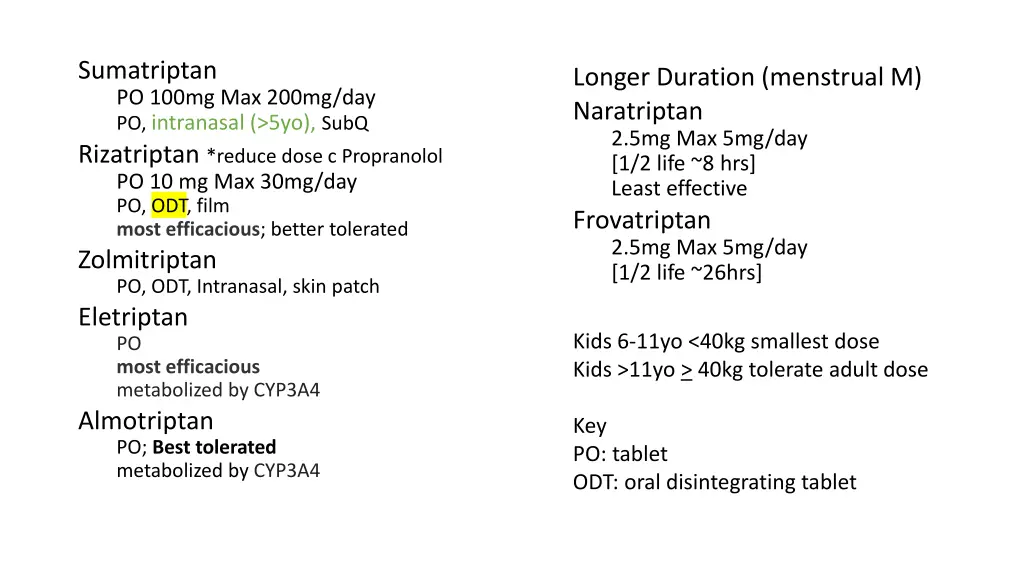 sumatriptan po 100mg max 200mg day po intranasal