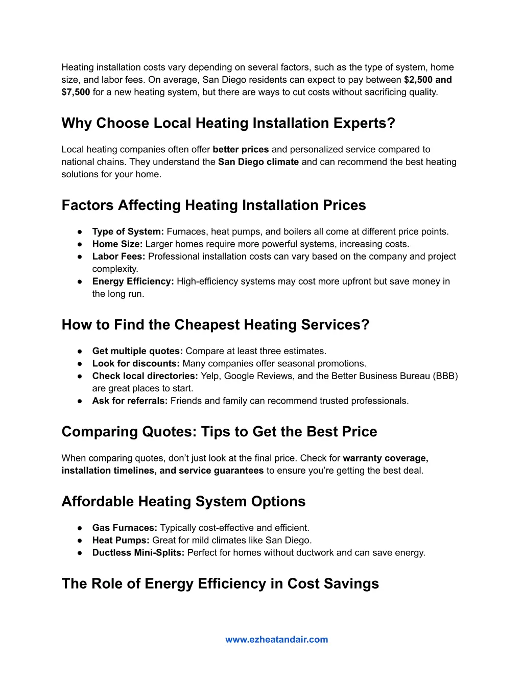 heating installation costs vary depending