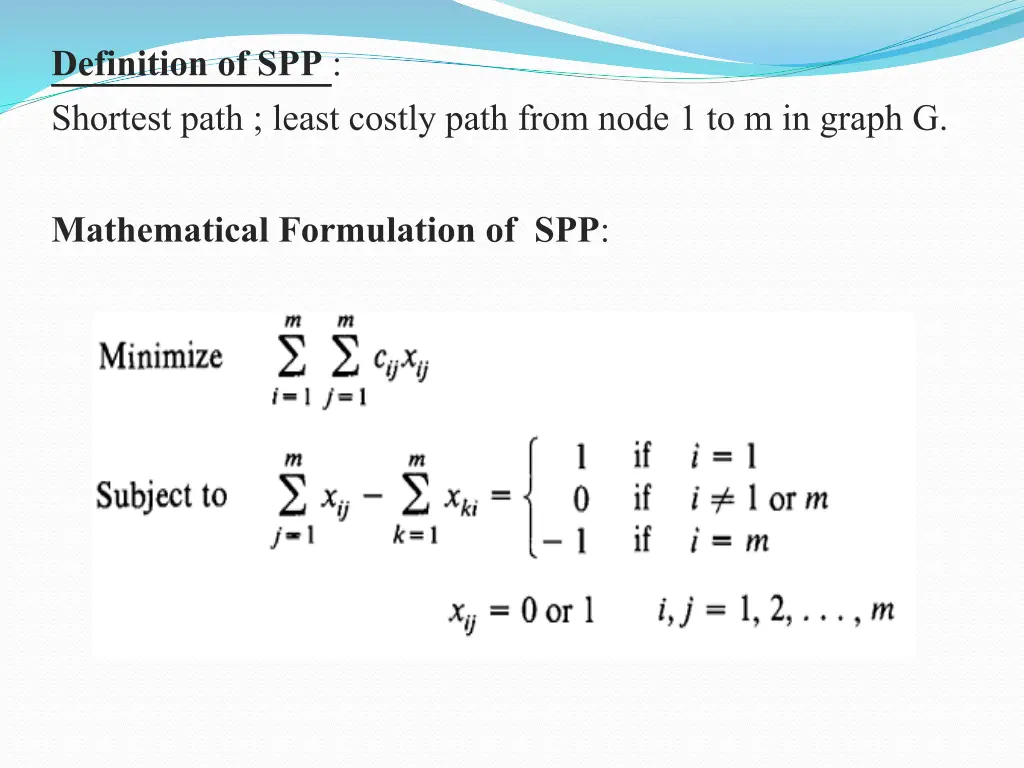 definition of spp shortest path least costly path