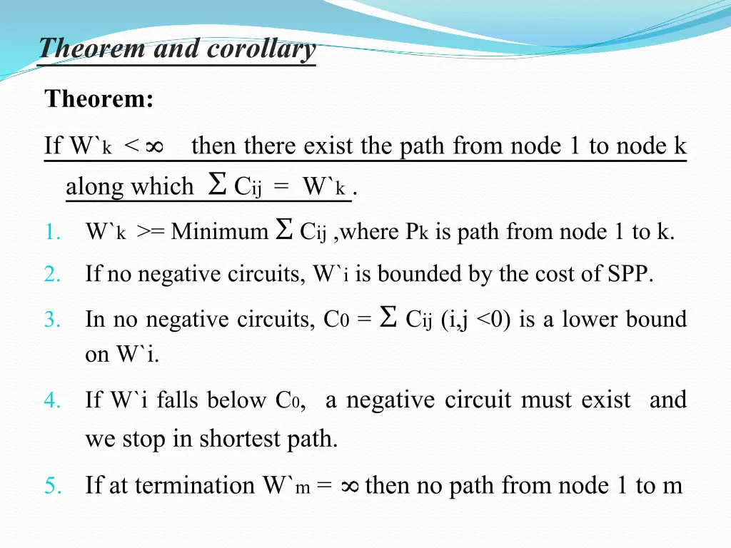 theorem and corollary theorem if w k along which