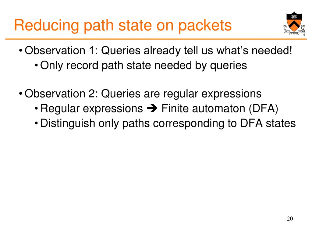 reducing path state on packets