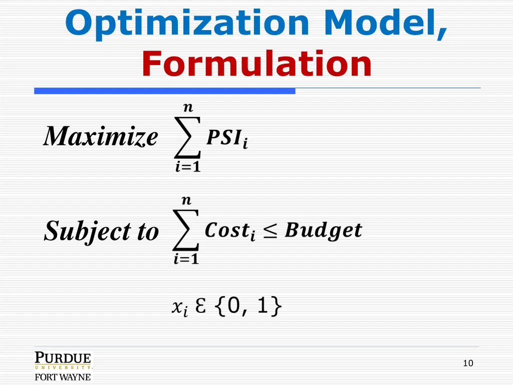 optimization model formulation