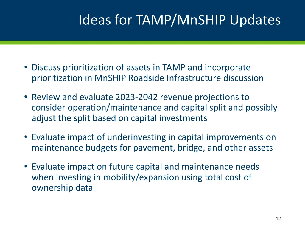 ideas for tamp mnship updates