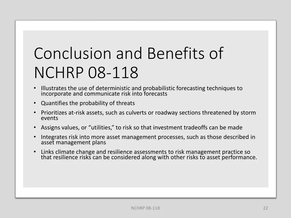 conclusion and benefits of nchrp