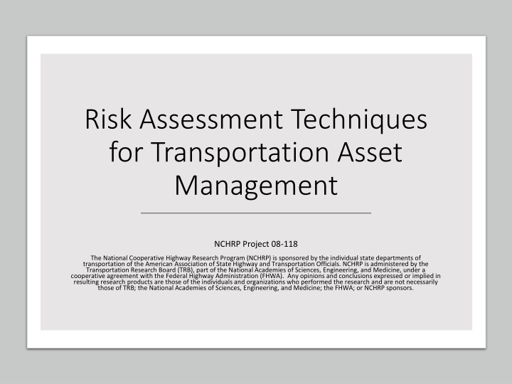 risk assessment techniques for transportation