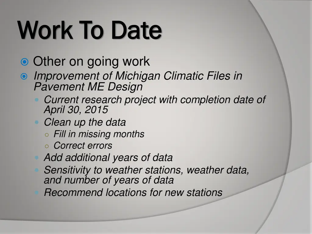 work to date work to date