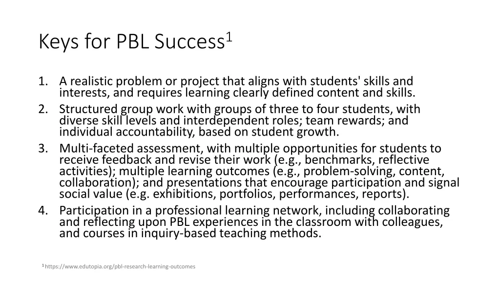 keys for pbl success 1