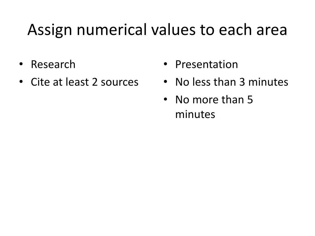 assign numerical values to each area