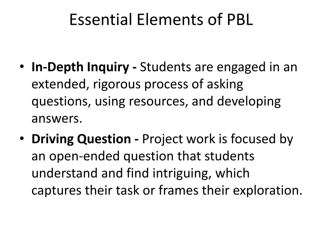 essential elements of pbl 2