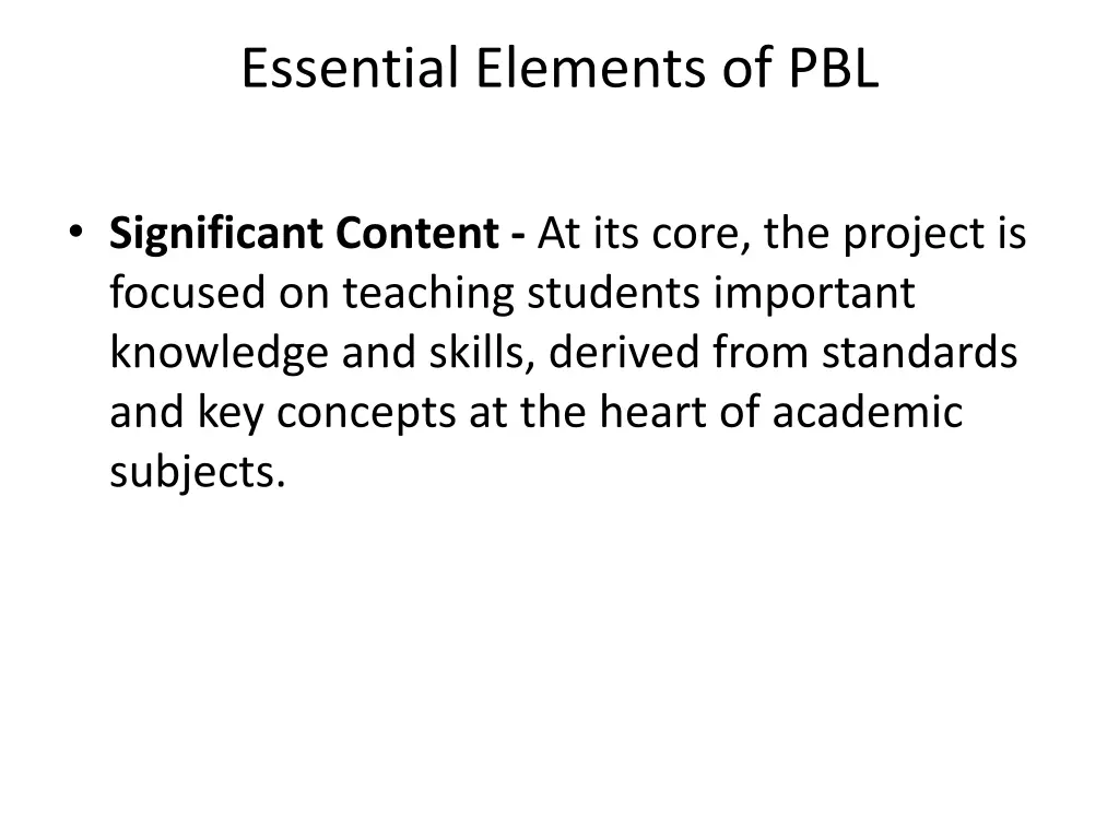 essential elements of pbl