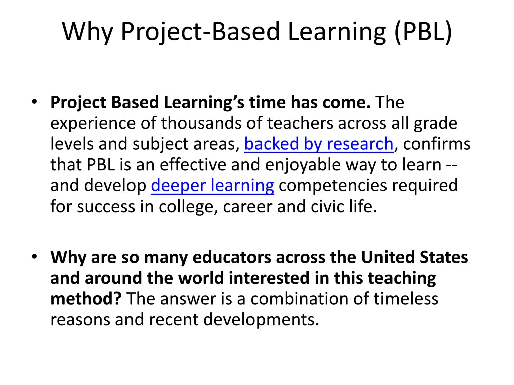 why project based learning pbl