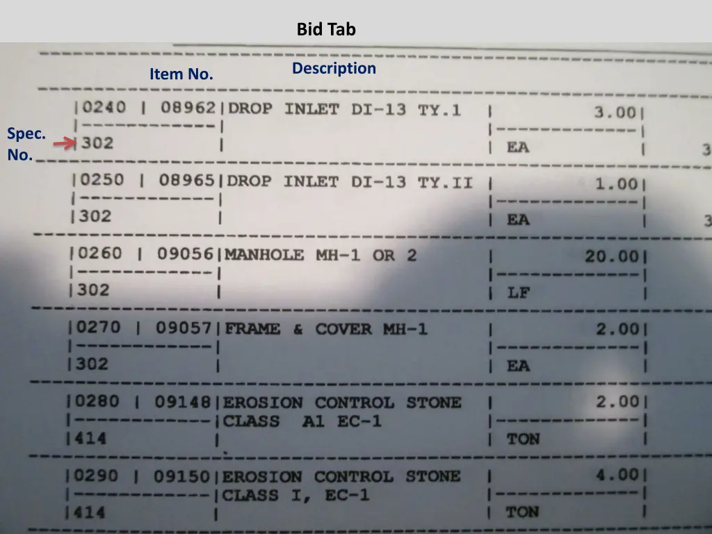 bid tab
