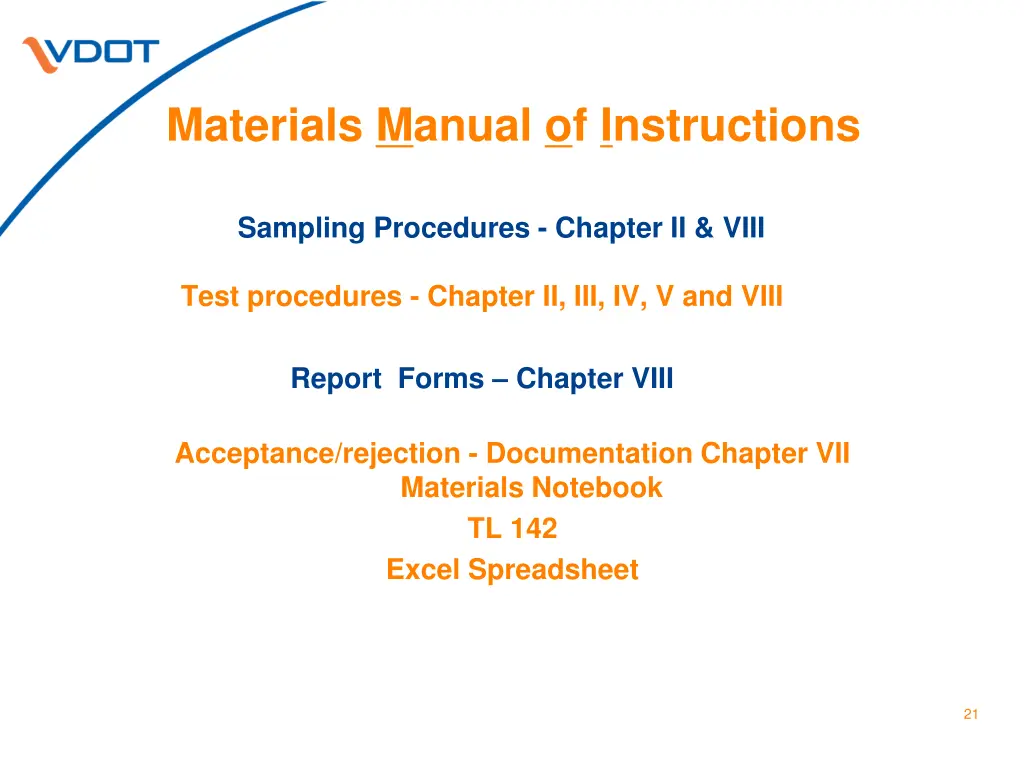 materials manual of instructions
