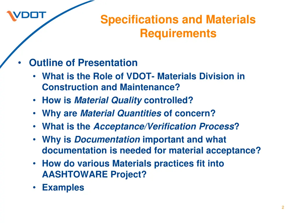 specifications and materials requirements