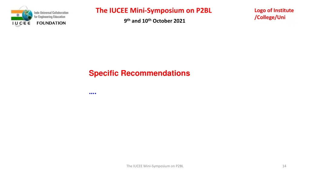 the iucee mini symposium on p2bl 13