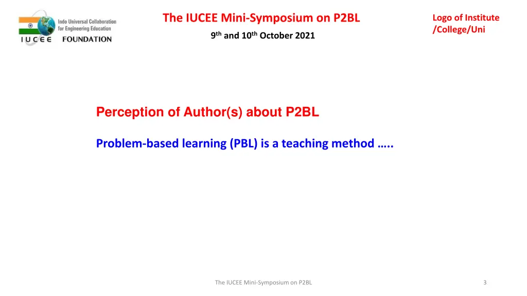 the iucee mini symposium on p2bl 2