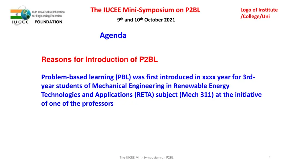 the iucee mini symposium on p2bl 3