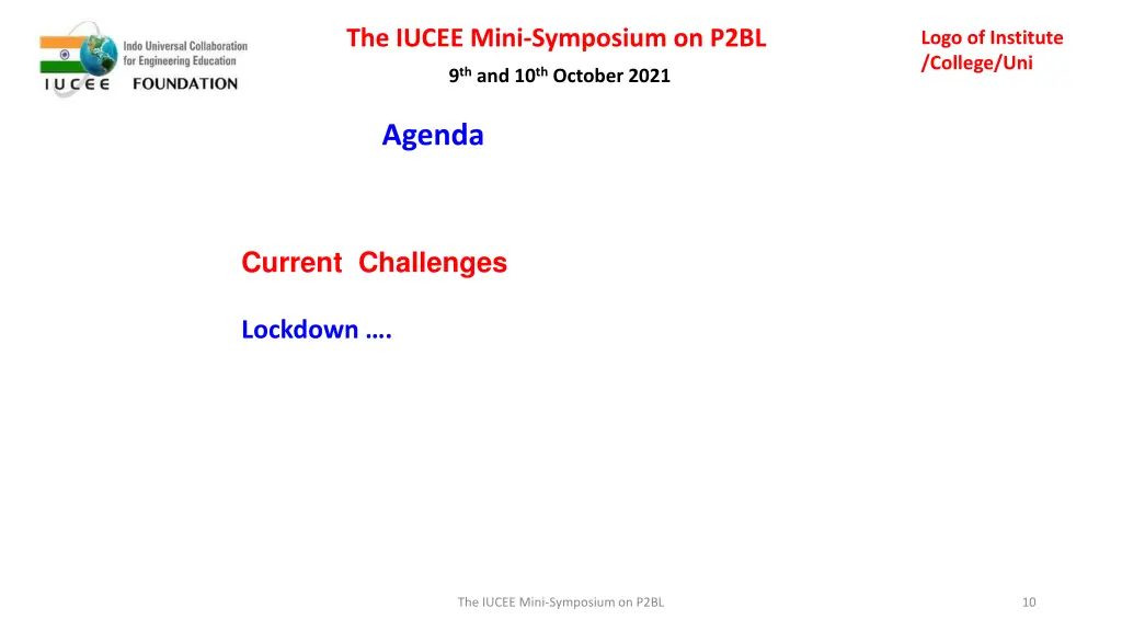 the iucee mini symposium on p2bl 9