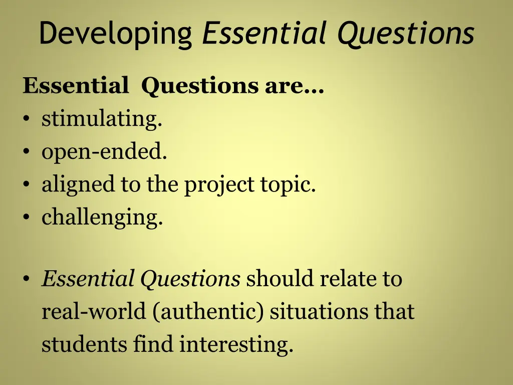 developing essential questions