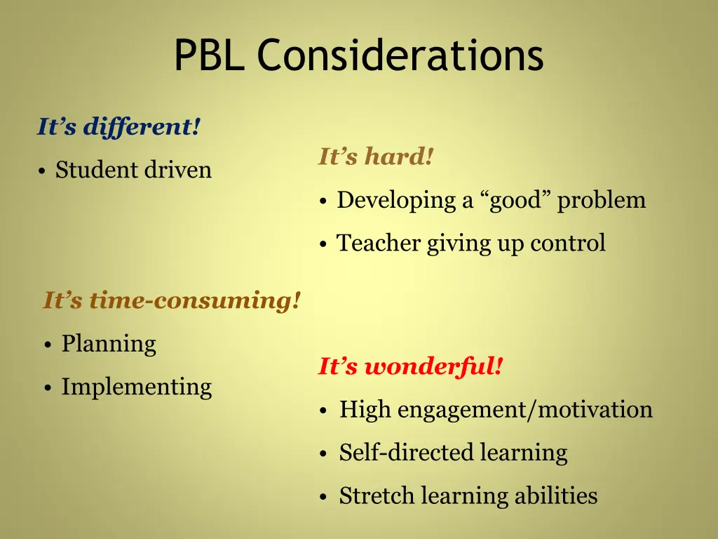 pbl considerations