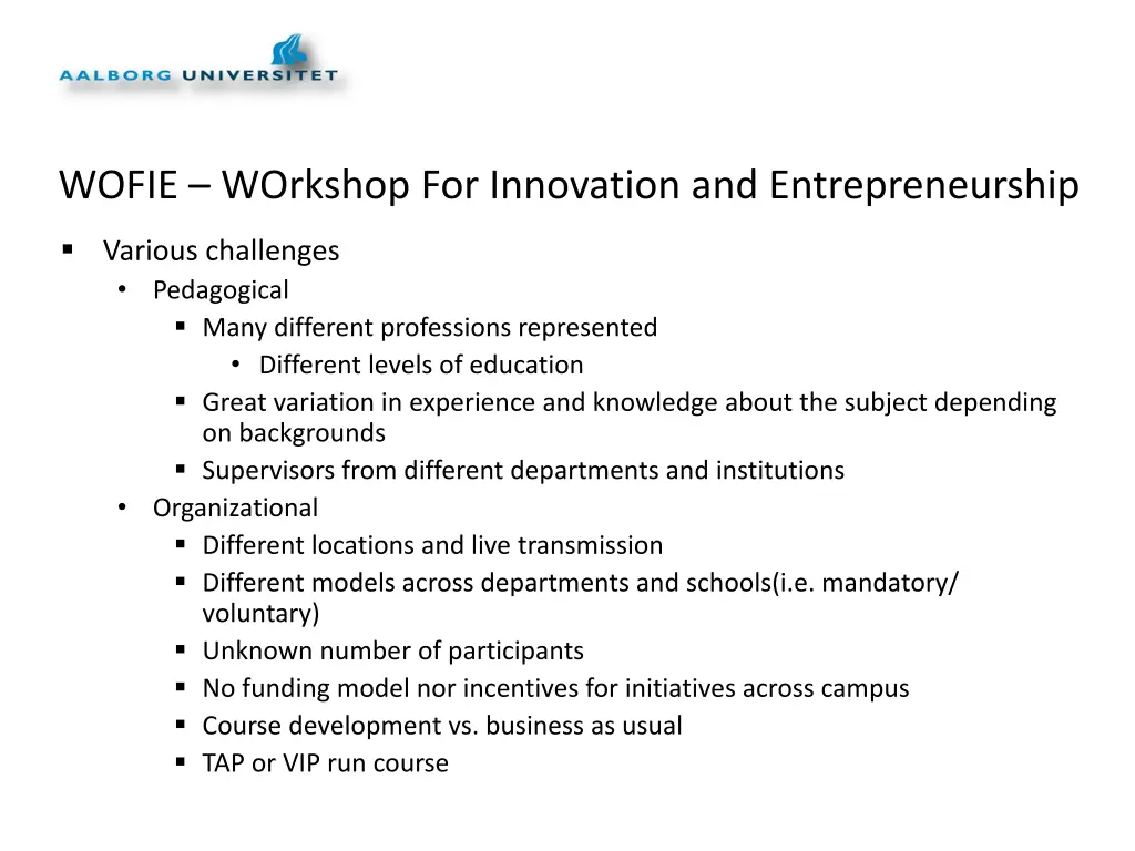 wofie workshop for innovation and entrepreneurship