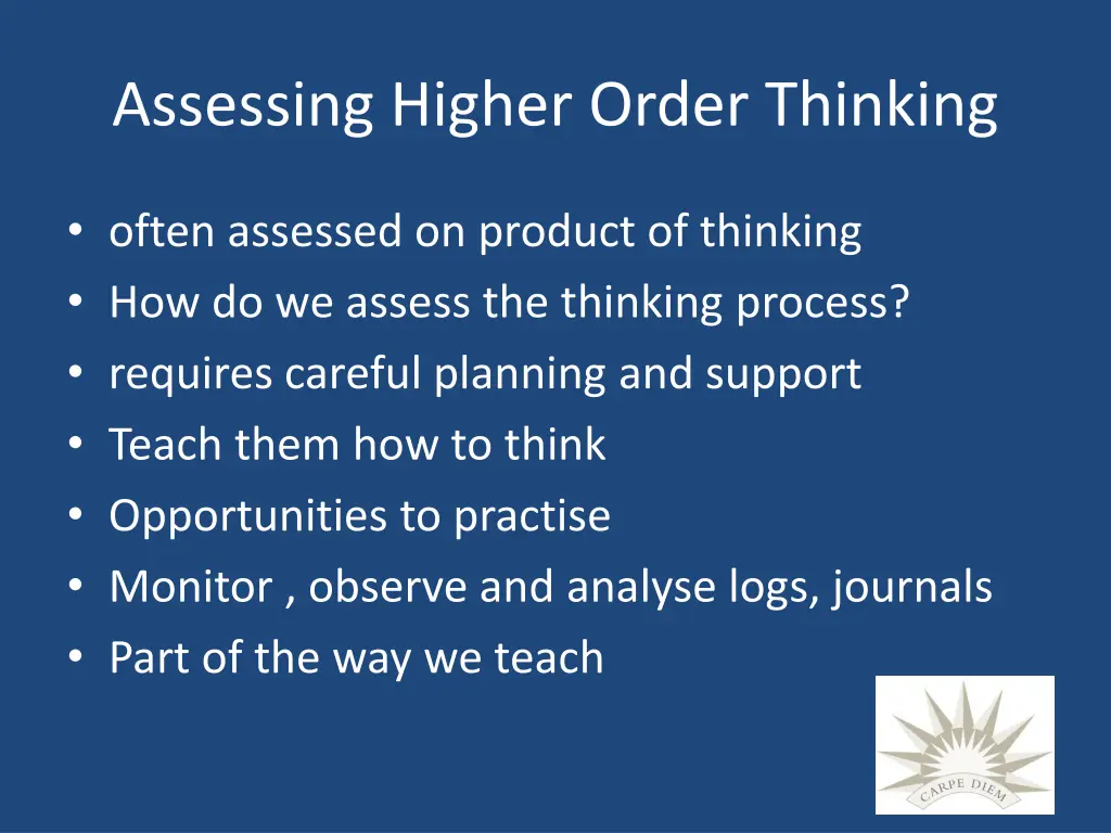 assessing higher order thinking