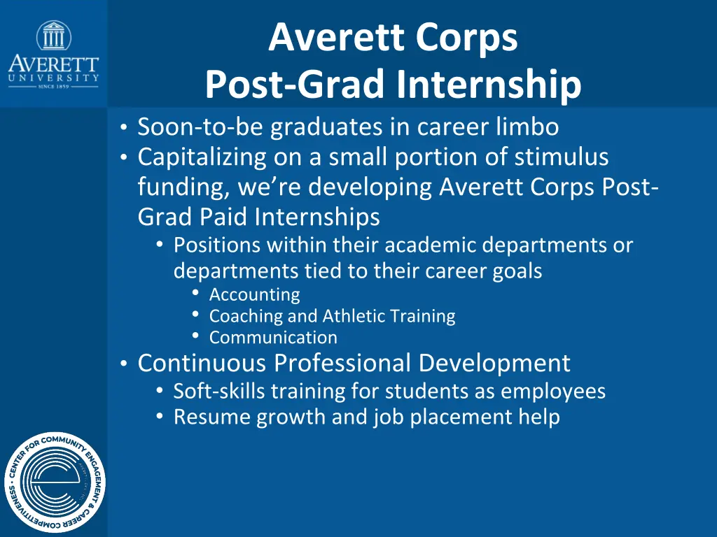 averett corps post grad internship soon