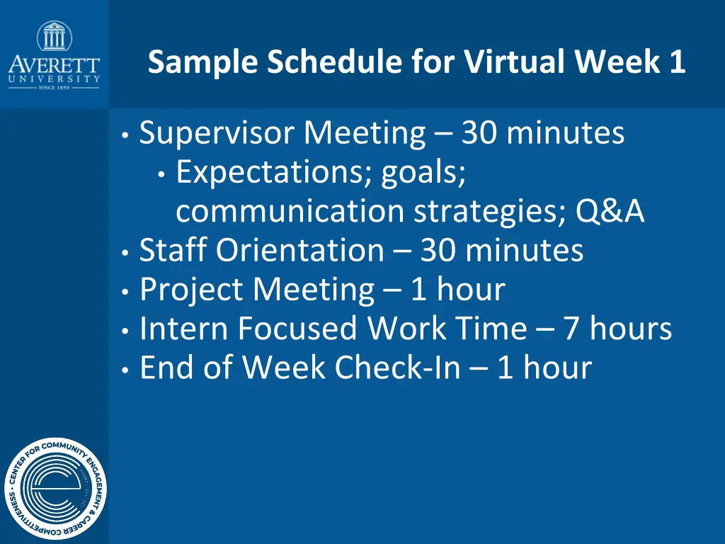 sample schedule for virtual week 1