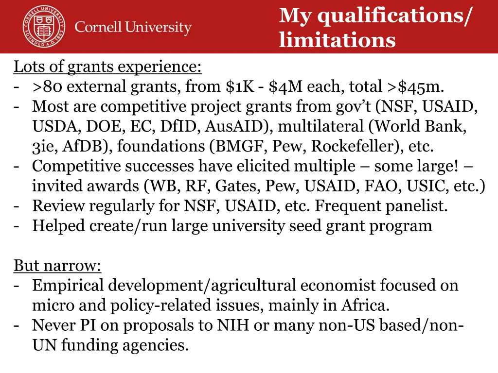 my qualifications limitations