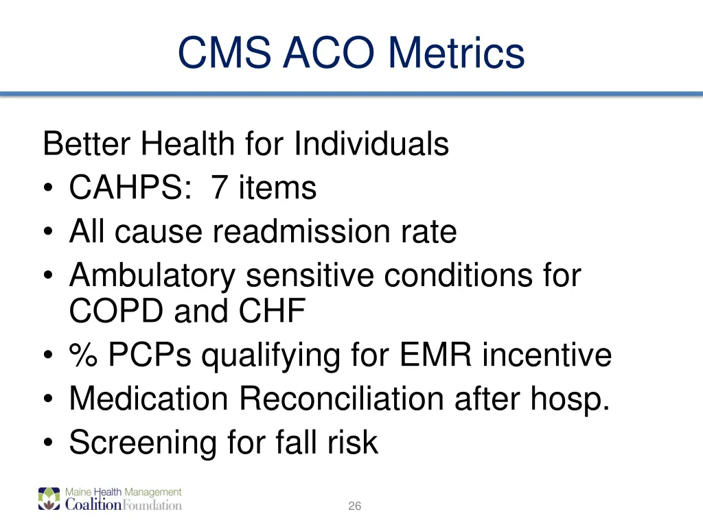 cms aco metrics