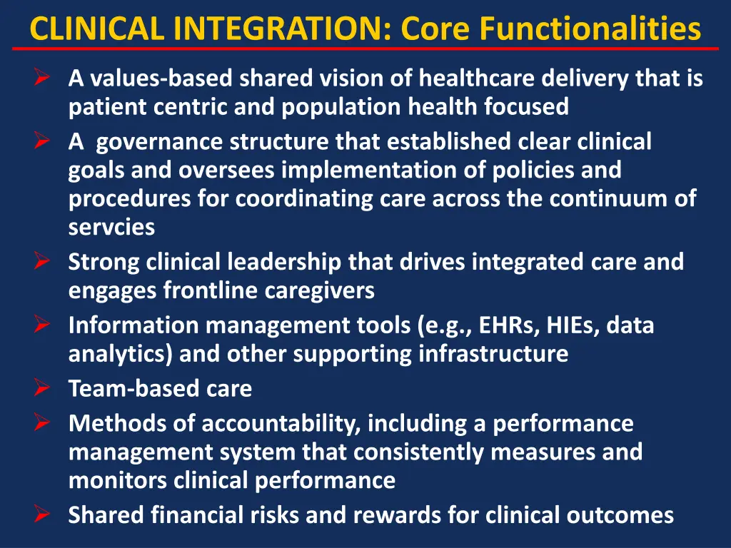 clinical integration core functionalities
