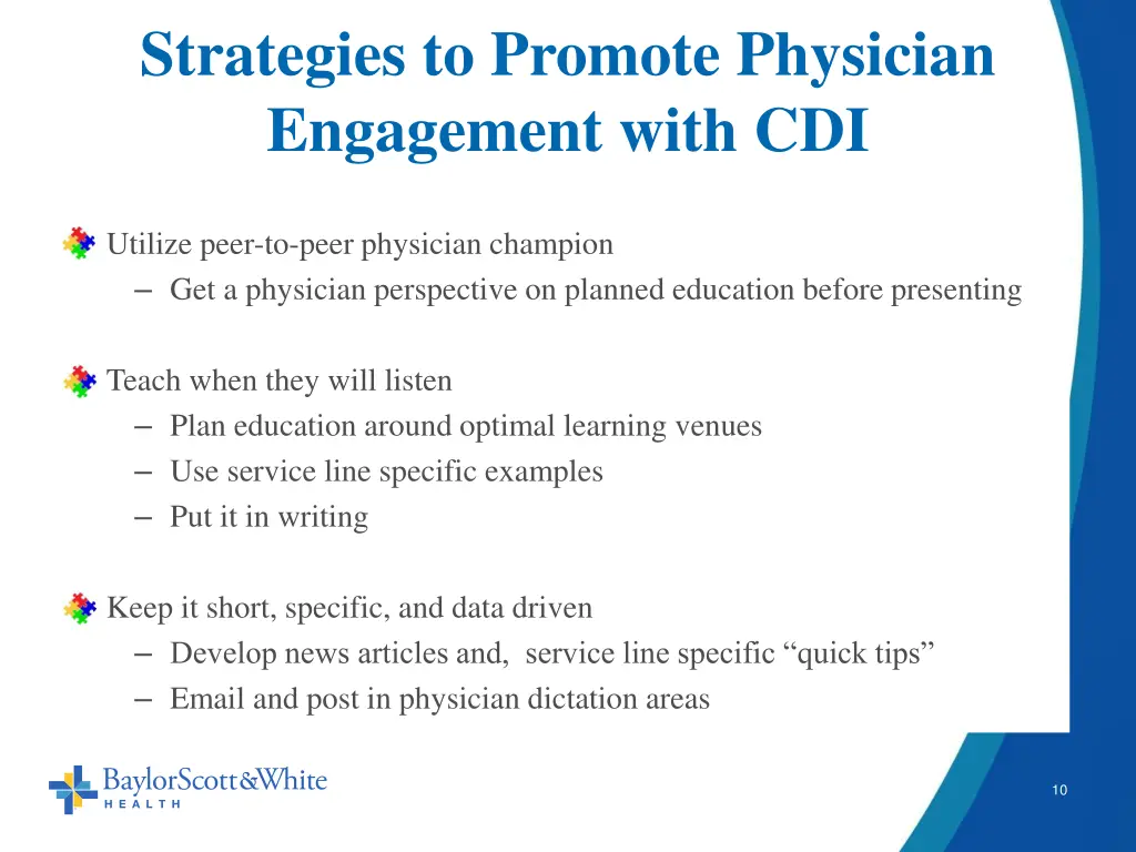 strategies to promote physician engagement with 3