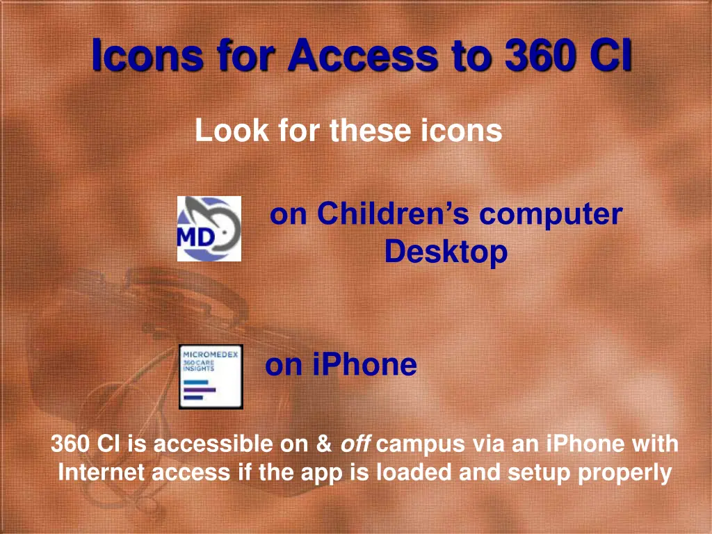 icons for access to 360 ci
