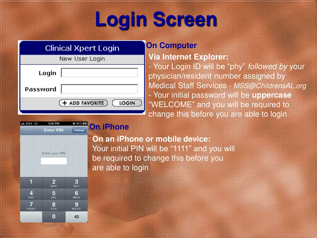login screen