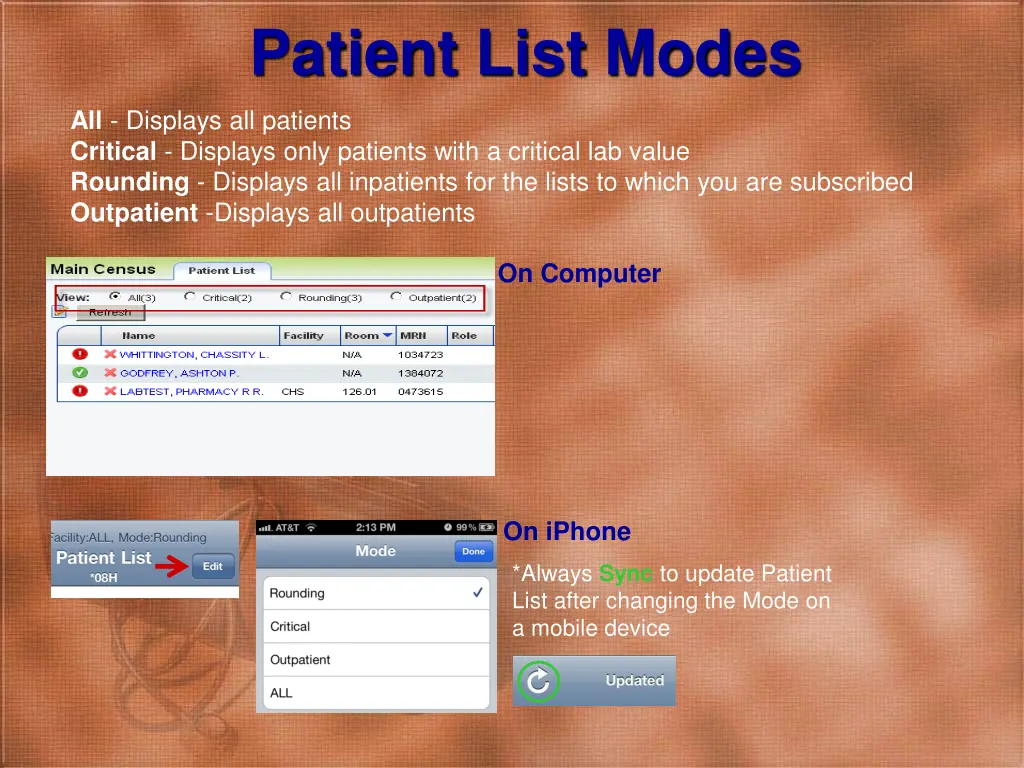 patient list modes