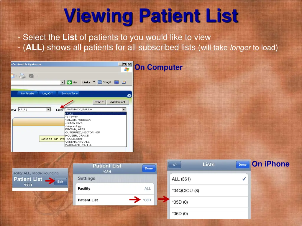 viewing patient list