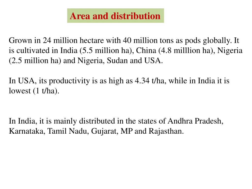 area and distribution
